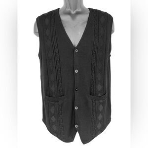 Paul Jones Men Black Cardigan Vest Sweater Sz L Button Viscose Acrylic Blend NWT